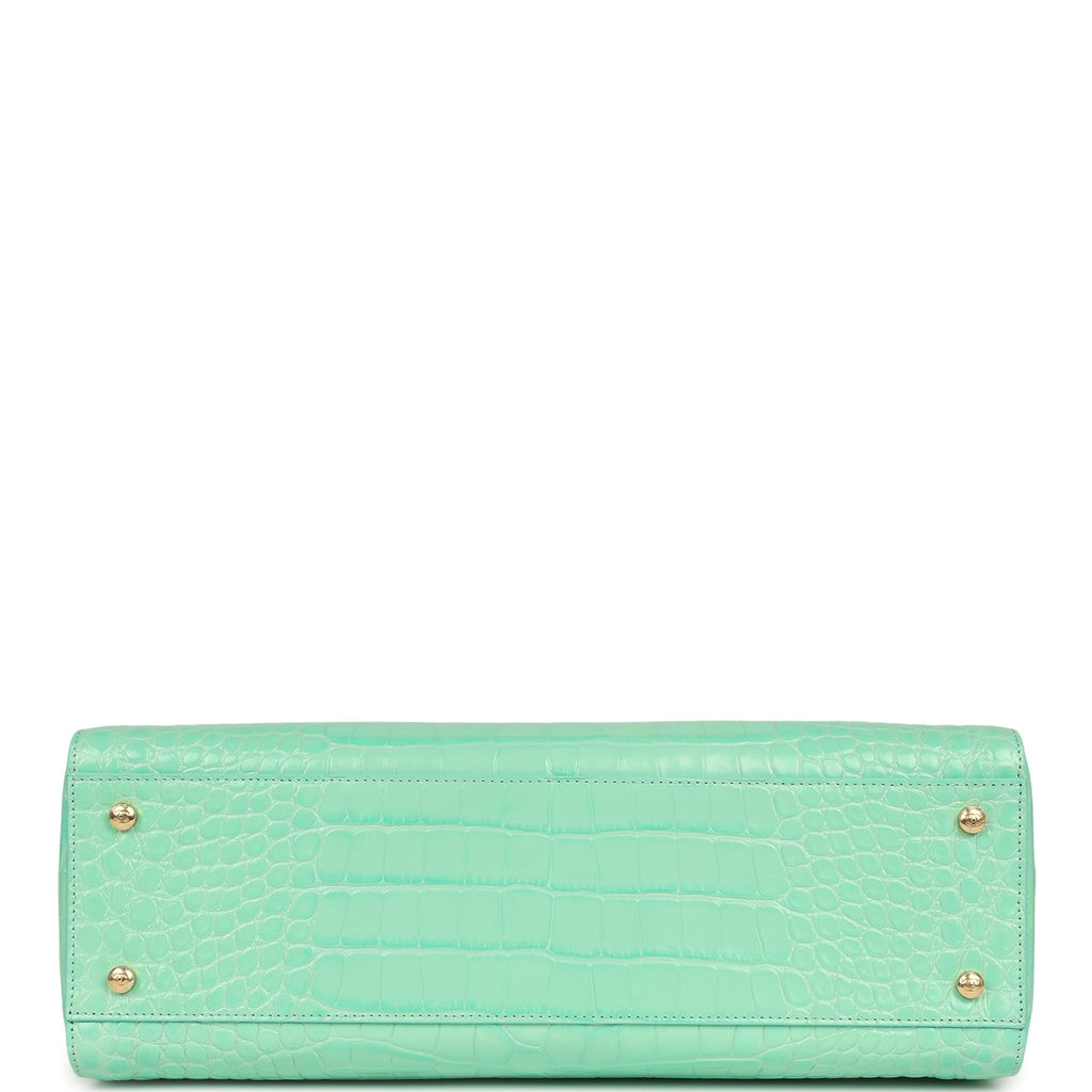Chanel Small Cerf Shopping Bag Teal Croc Embossed Calfskin Gold Hardware