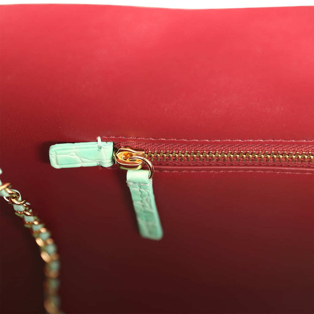 Chanel Small Cerf Shopping Bag Teal Croc Embossed Calfskin Gold Hardware