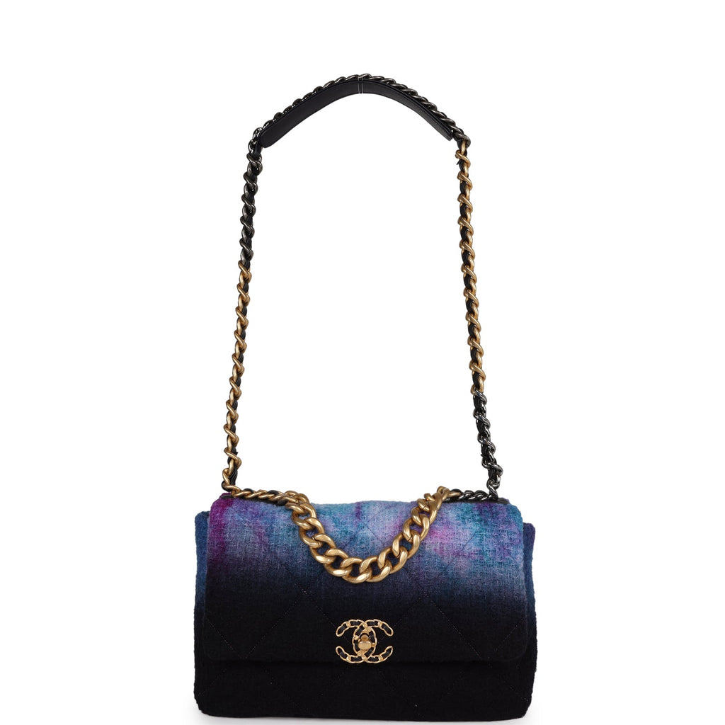 Chanel Large 19 Flap Bag Purple and Blue Wool Tweed Mixed Hardware