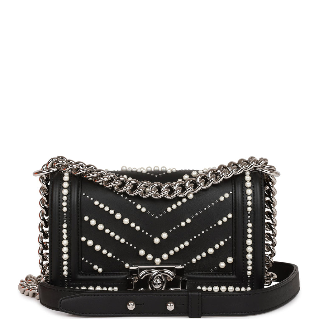 Chanel Small Boy Bag Black Calfskin and Pearl Silver Hardware