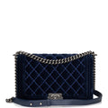 Chanel Large Boy Bag Blue Velvet Ruthenium Hardware