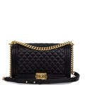 Chanel New Medium Boy Bag Black Lambskin Antique Gold Hardware