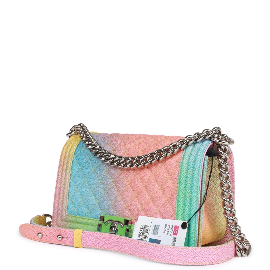 Chanel Medium Boy Bag Rainbow Caviar Silver Hardware