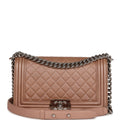 Chanel Medium Boy Bag Metallic Rose Gold Lambskin Silver Hardware