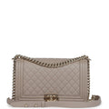 Chanel Medium Boy Bag Grey Quilted Caviar Light Gold Hardware