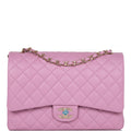 Chanel Maxi Classic Double Flap Bag Dark Pink Caviar Light Gold Hardware