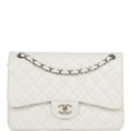 Chanel Jumbo Classic Double Flap Bag White Caviar Silver Hardware