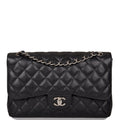 Chanel Jumbo Classic Double Flap Bag Black Caviar Silver Hardware