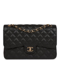 Chanel Jumbo Classic Double Flap Bag Black Caviar Gold Hardware