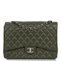 Chanel Maxi Classic Double Flap Bag Dark Green Caviar Silver Hardware