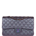 Chanel Medium Classic Double Flap Bag Iridescent Purple Mermaid Goatskin Rainbow Hardware