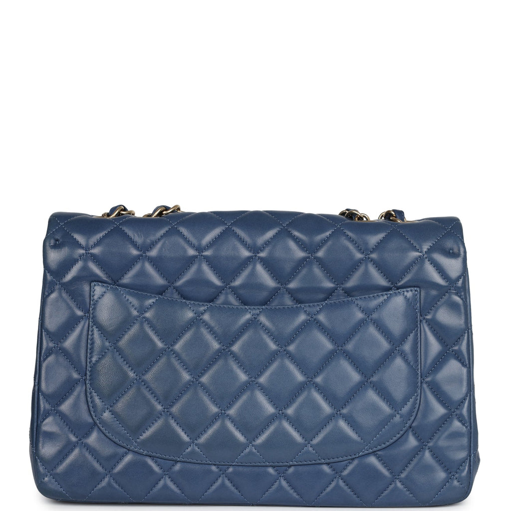 Chanel Jumbo Classic Single Flap Bag Blue Lambskin Brushed Gold Hardware