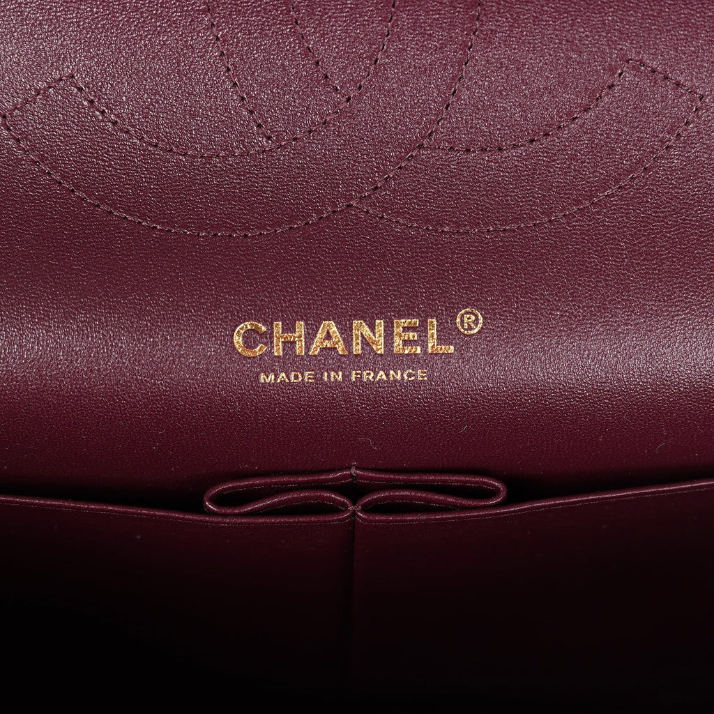Chanel Jumbo Classic Double Flap Bag Dark Burgundy Shiny Caviar Gold Hardware