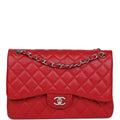 Chanel Jumbo Classic Double Flap Red Caviar Silver Hardware
