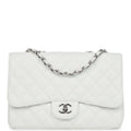 Chanel Jumbo Classic Single Flap Bag White Caviar Silver Hardware
