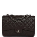 Chanel Jumbo Classic Single Flap Dark Brown Caviar Silver Hardware