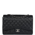 Chanel Maxi Classic Double Flap Bag Black Caviar Silver Hardware