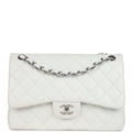 Chanel Jumbo Classic Single Flap Bag White Caviar Silver Hardware