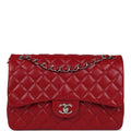 Chanel Jumbo Classic Double Flap Bag Red Caviar Silver Hardware
