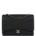 Chanel Maxi Classic Double Flap Bag Black Caviar Gold Hardware