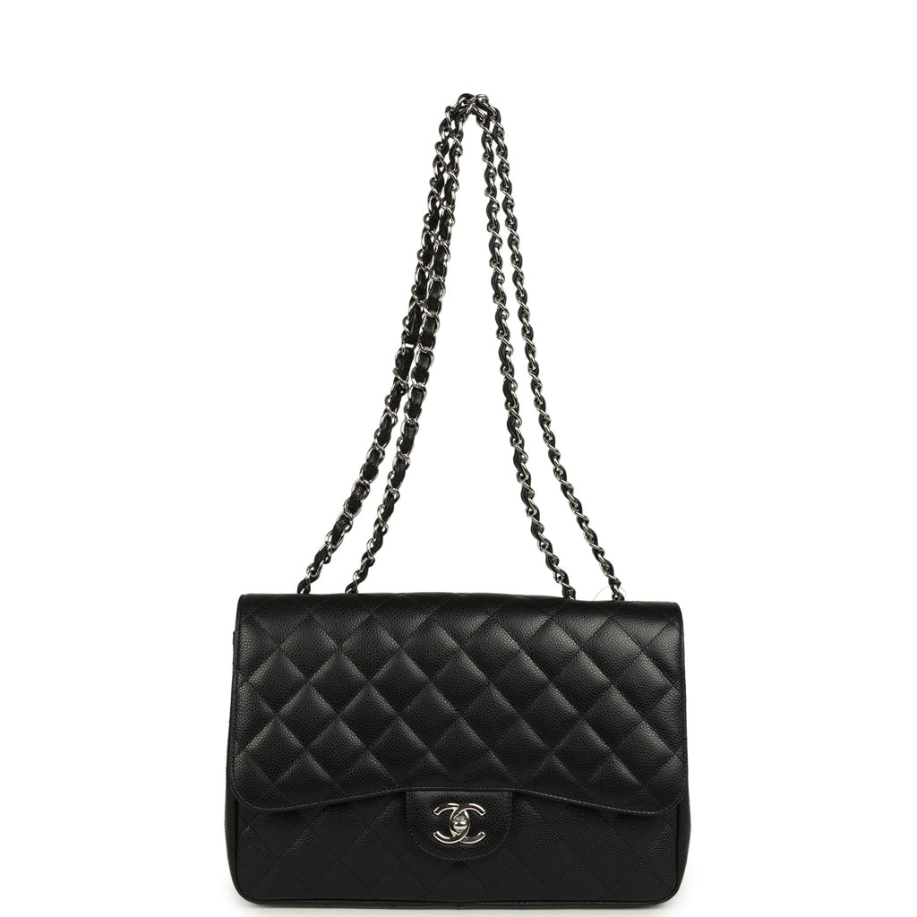 Chanel Jumbo Classic Single Flap Bag Black Caviar Silver Hardware