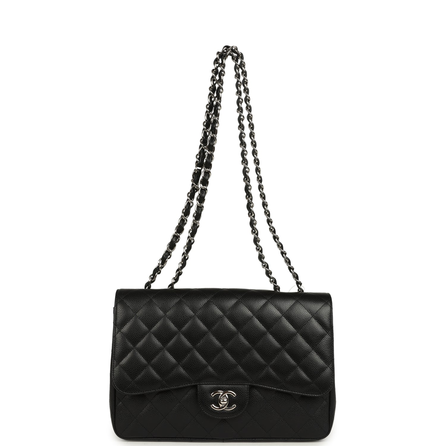 Chanel Jumbo Classic Single Flap Bag Black Caviar Silver Hardware