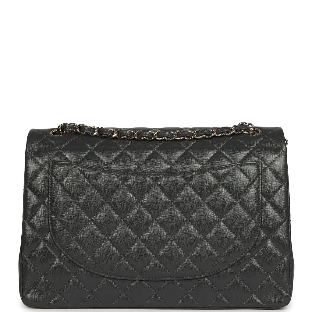 Pre-owned Chanel Maxi Classic Double Flap Bag Dark Grey Shiny Caviar Light Gold Hardware