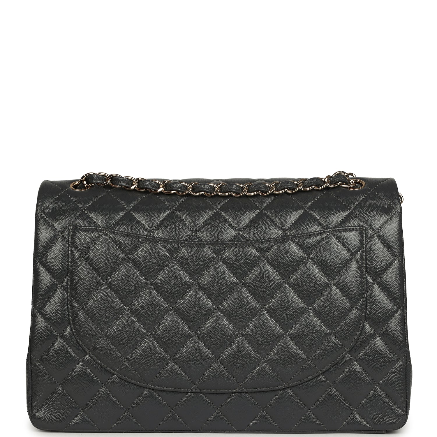 Pre-owned Chanel Maxi Classic Double Flap Bag Dark Grey Shiny Caviar Light Gold Hardware