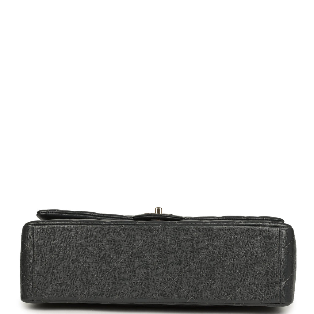 Pre-owned Chanel Maxi Classic Double Flap Bag Dark Grey Shiny Caviar Light Gold Hardware