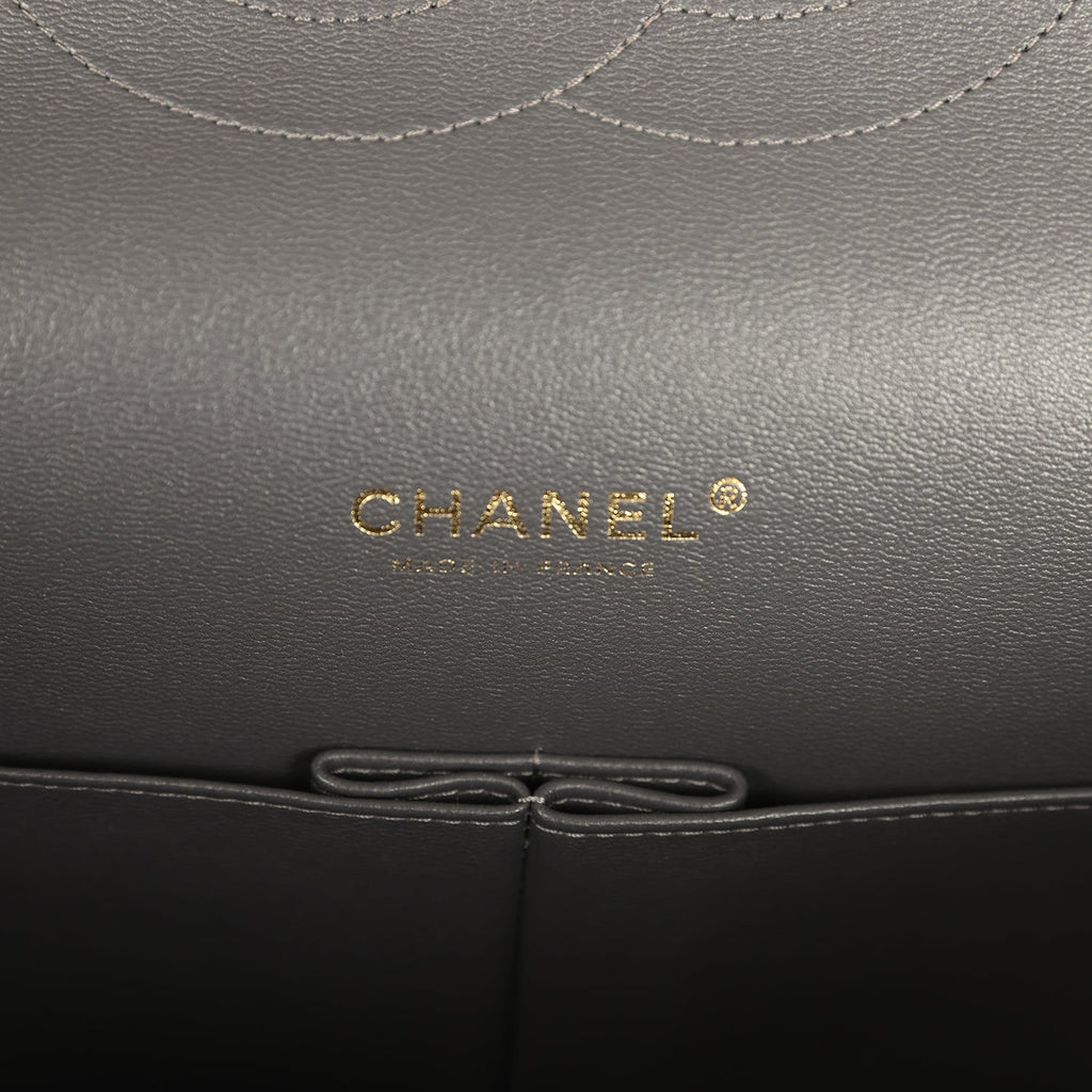 Pre-owned Chanel Maxi Classic Double Flap Bag Dark Grey Shiny Caviar Light Gold Hardware