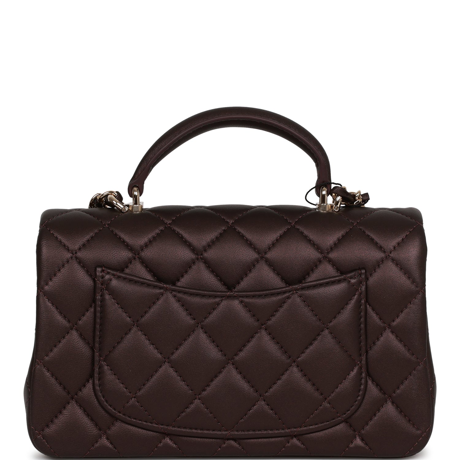 Chanel Mini Rectangular Flap Bag with Top Handle Burgundy Lambskin Light Gold Hardware