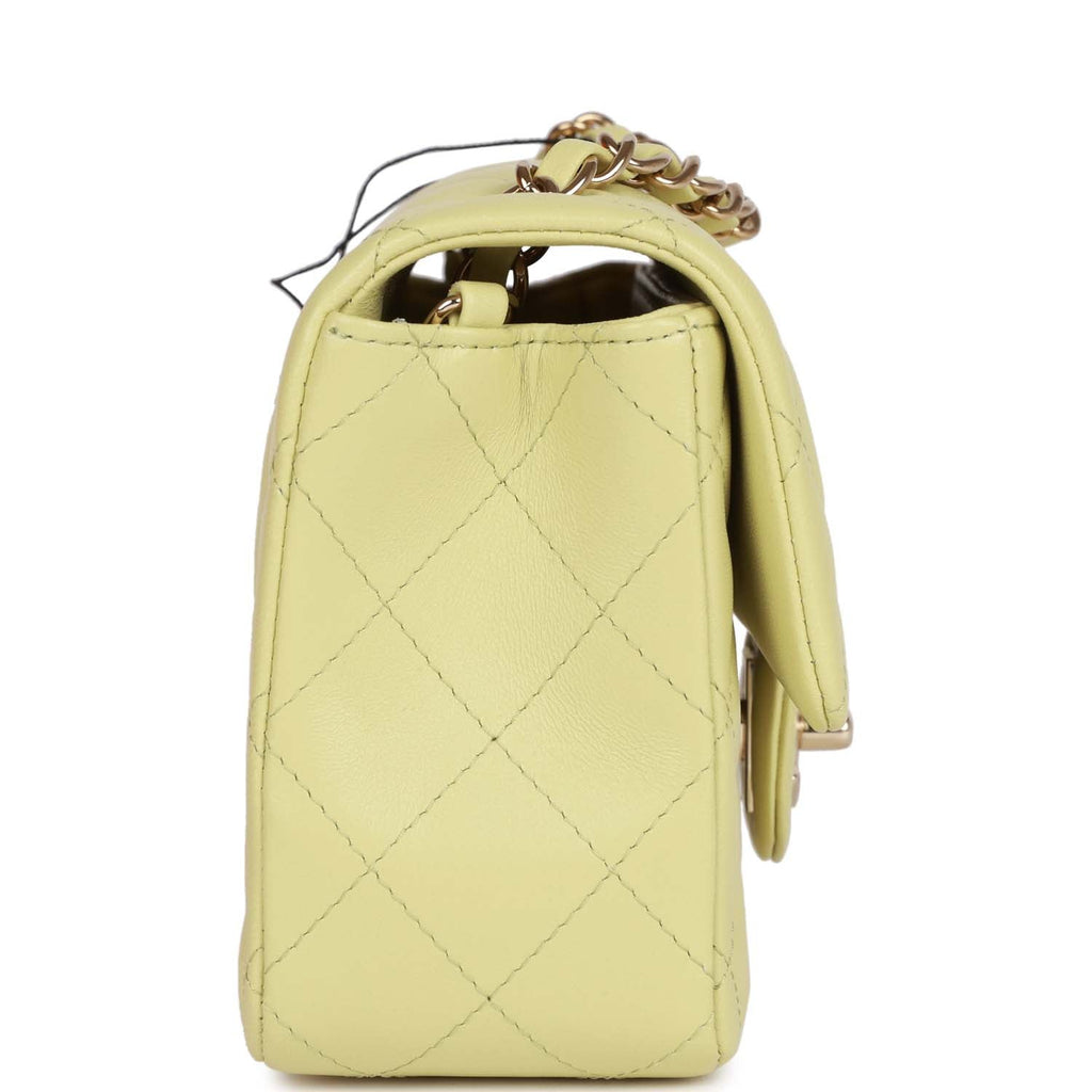 Chanel Mini Rectangular Flap Bag Light Green Lambskin Light Gold Hardware