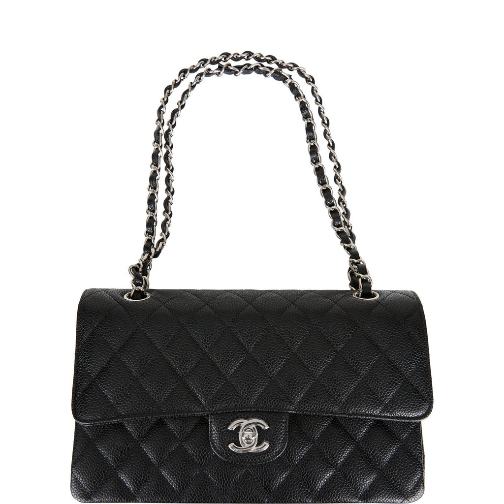 Chanel Medium Classic Double Flap Bag Black Quilted Caviar Silver Hardware