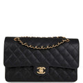 Chanel Medium Classic Double Flap Bag Black Quilted Caviar Gold Hardware