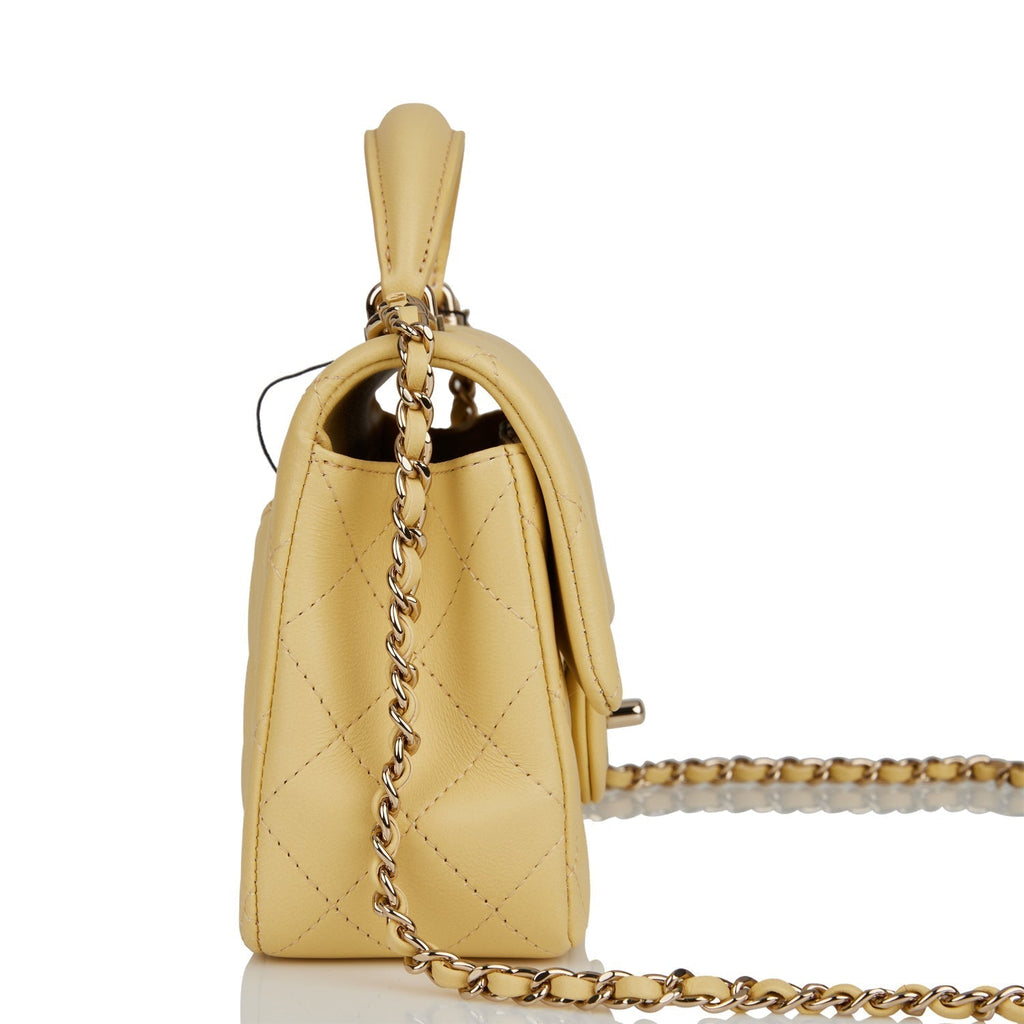 Chanel Mini Rectangular Flap with Top Handle Yellow Lambskin Light Gold Hardware
