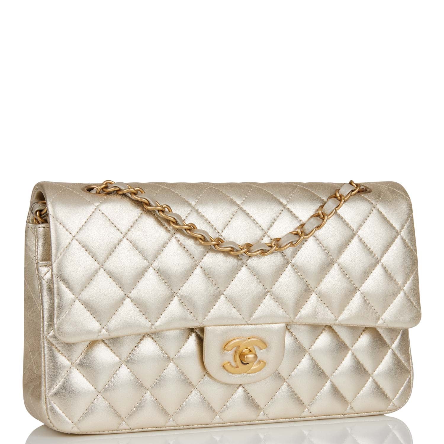Chanel Medium Classic Double Flap Bag Gold Iridescent Lambskin Antique Gold Hardware