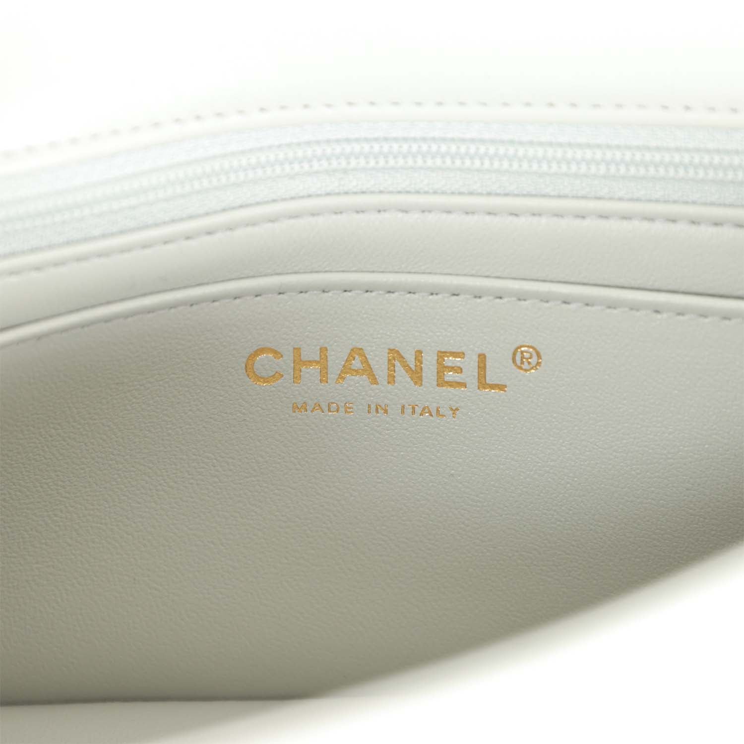 Chanel Mini Rectangular Flap Bag Light Grey Lambskin Light Gold Hardware