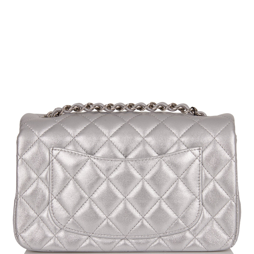Chanel Mini Rectangular Flap Bag Silver Iridescent Lambskin Silver Hardware