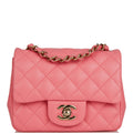 Chanel Mini Square Flap Bag Pink Lambskin Light Gold Hardware