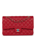 Chanel Medium Classic Double Flap Bag Red Caviar Light Gold Hardware