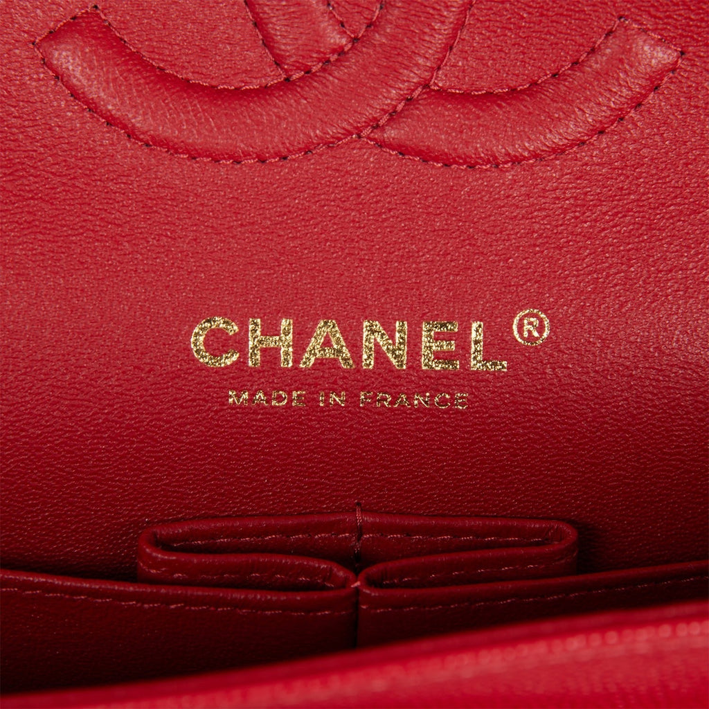 Chanel Medium Classic Double Flap Bag Red Caviar Light Gold Hardware
