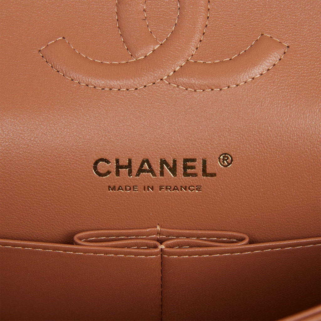 Chanel Medium Classic Double Flap Bag Caramel Lambskin Light Gold Hardware