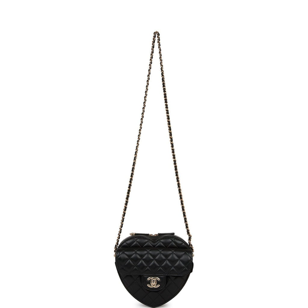 Chanel CC In Love Large Heart Bag Black Lambskin Light Gold Hardware