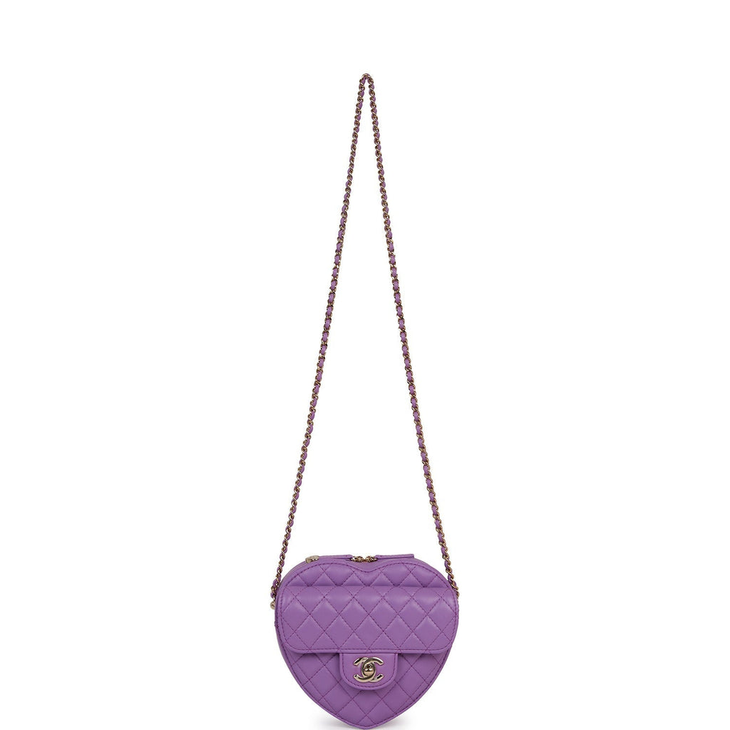 Chanel CC In Love Large Heart Bag Purple Lambskin Light Gold Hardware