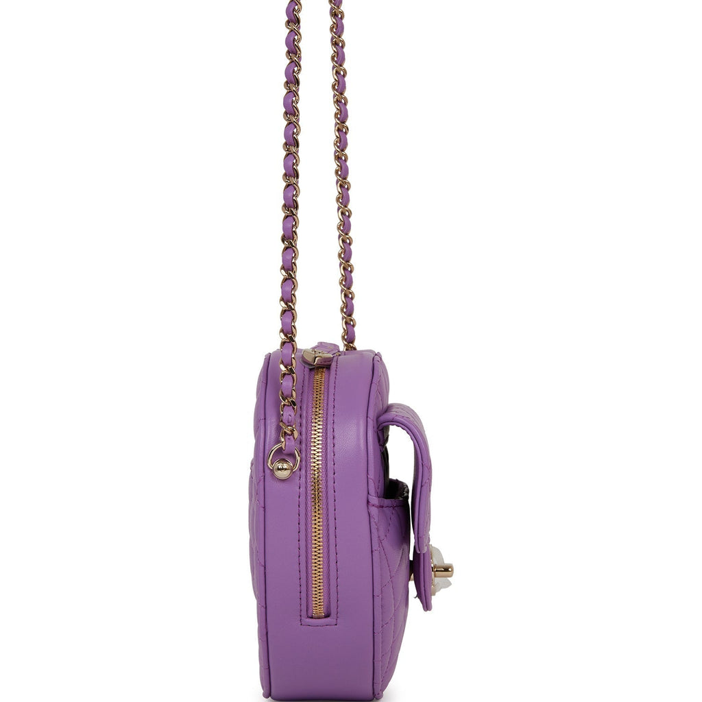 Chanel CC In Love Large Heart Bag Purple Lambskin Light Gold Hardware