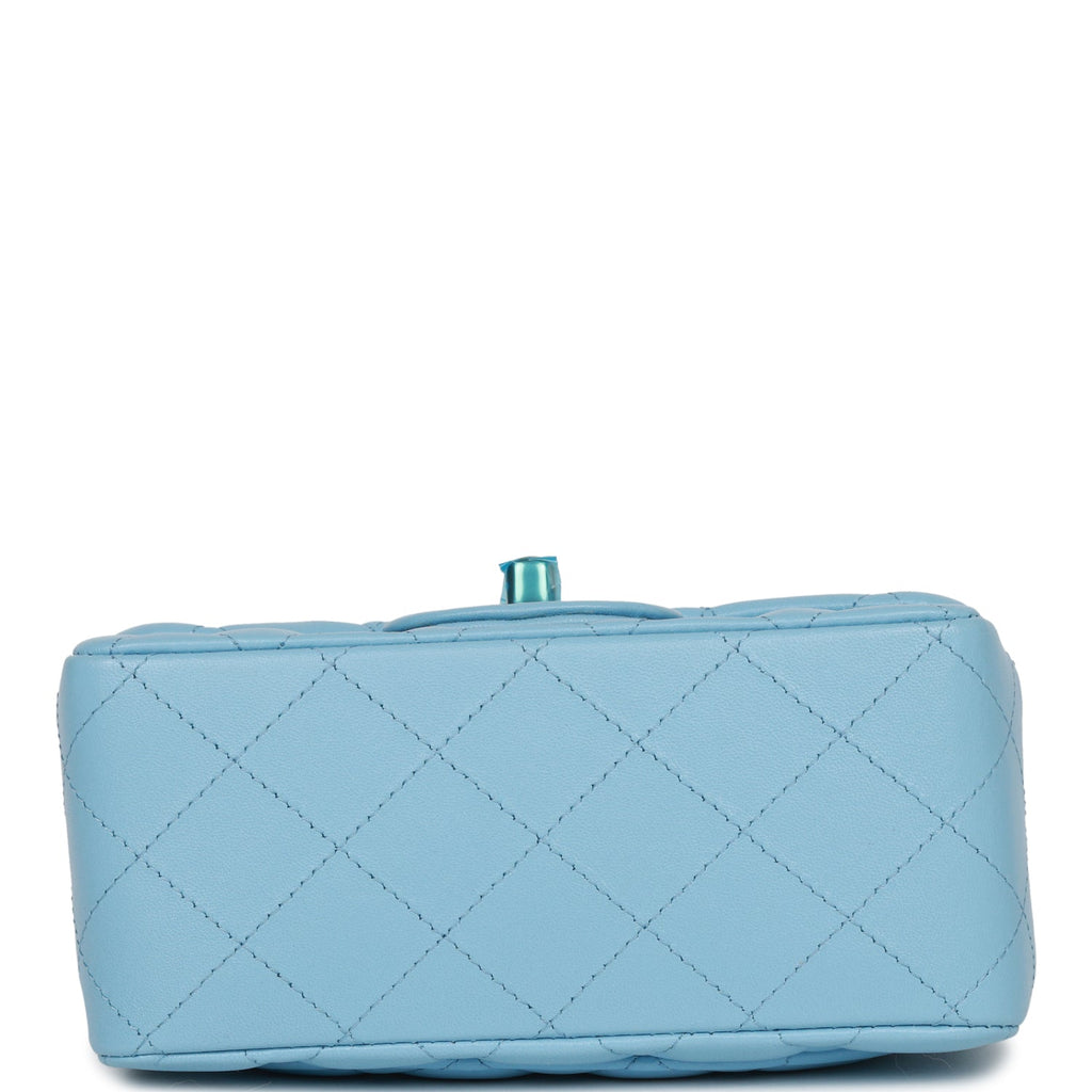 Chanel Mini Square Flap Bag Blue Lambskin Light Gold Hardware