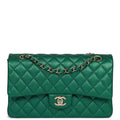 Chanel Medium Classic Double Flap Bag Green Metallic Caviar Light Gold Hardware