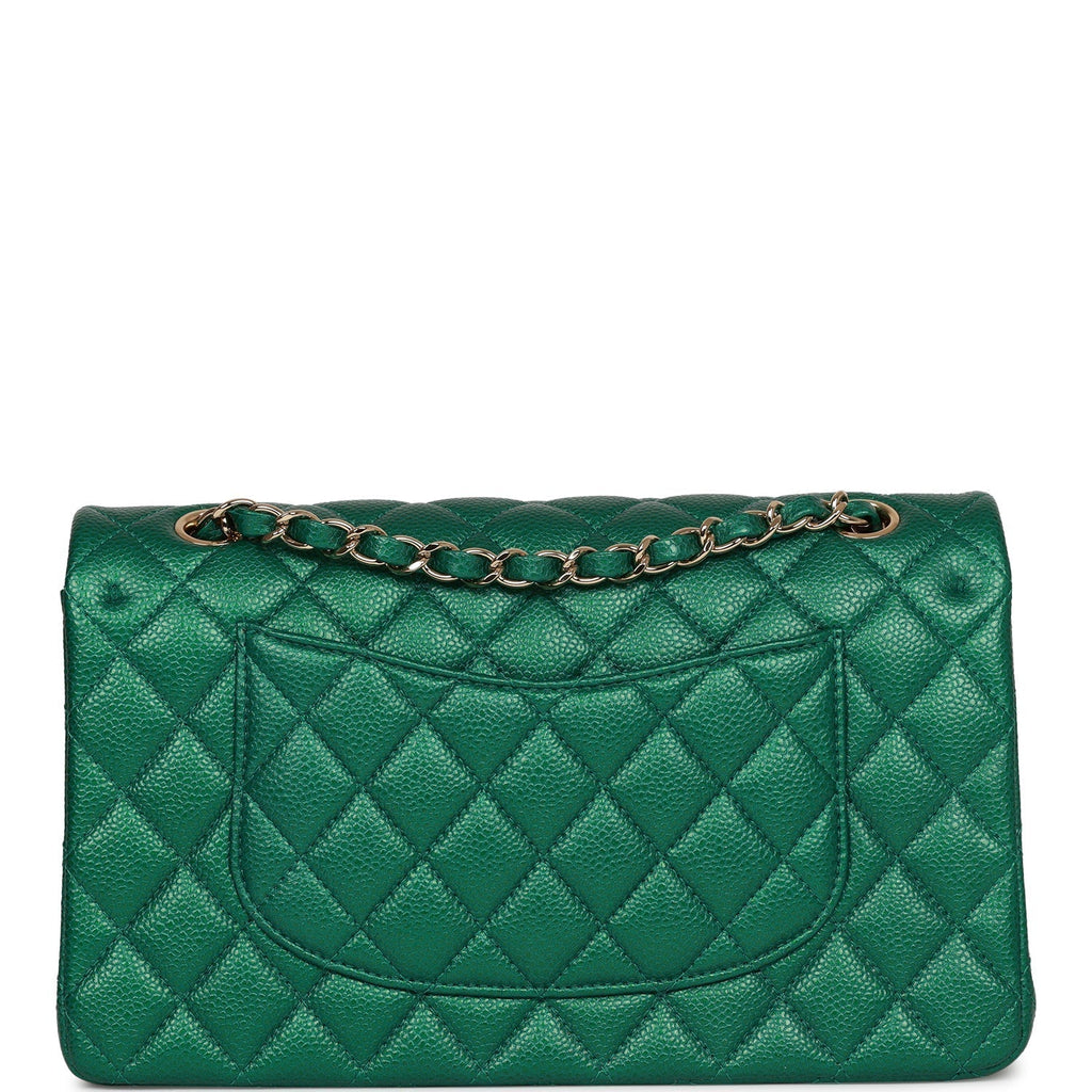 Chanel Medium Classic Double Flap Bag Green Metallic Caviar Light Gold Hardware