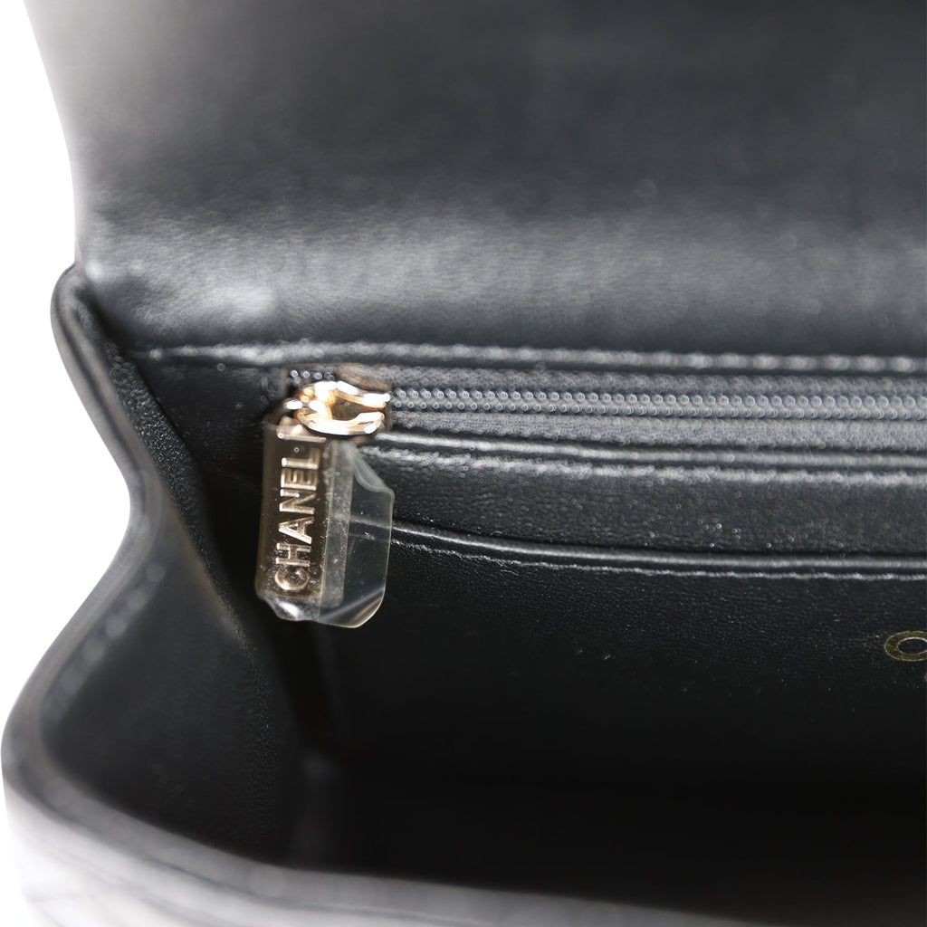 Chanel Mini Rectangular Flap Bag with Top Handle Black Lambskin Light Gold Hardware