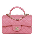 Chanel Mini Rectangular Flap Bag with Top Handle Pink Lambskin Light Gold Hardware